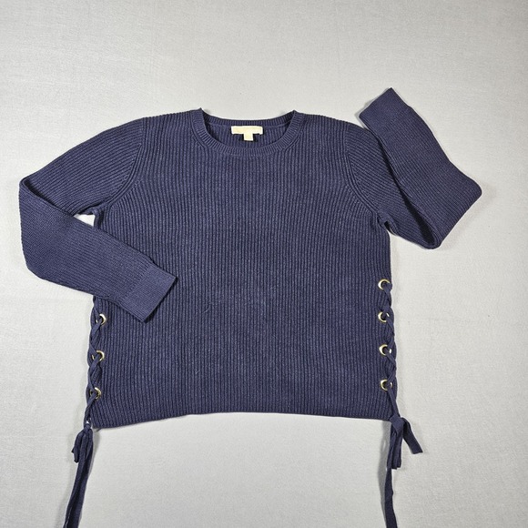 Michael Kors Sweaters - Michael Kors Sweater Womens XL Navy Ribbed Side Lace‎ Up Grommet